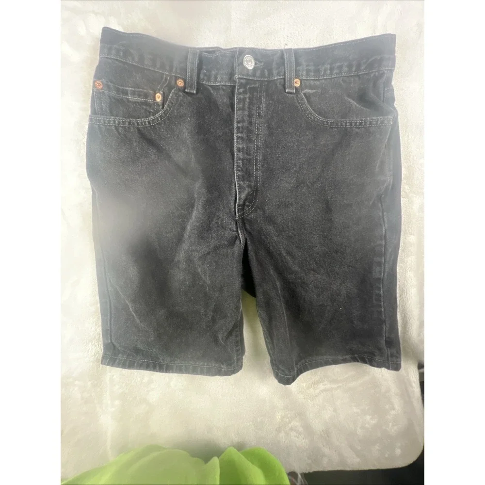 Levi's 550 Denim Shorts Faded Black Made in USA W34 Relaxed Fit Jorts 1990s